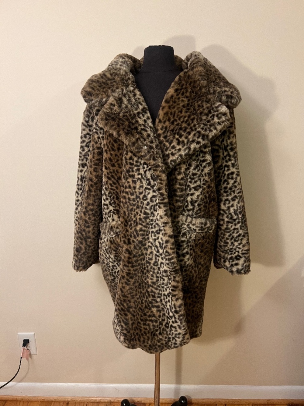 C&C California Faux Fur Leopard Print Coat